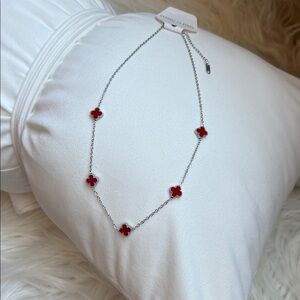 5/$35 NWT Silver and Red stainless steel clover Necklace
